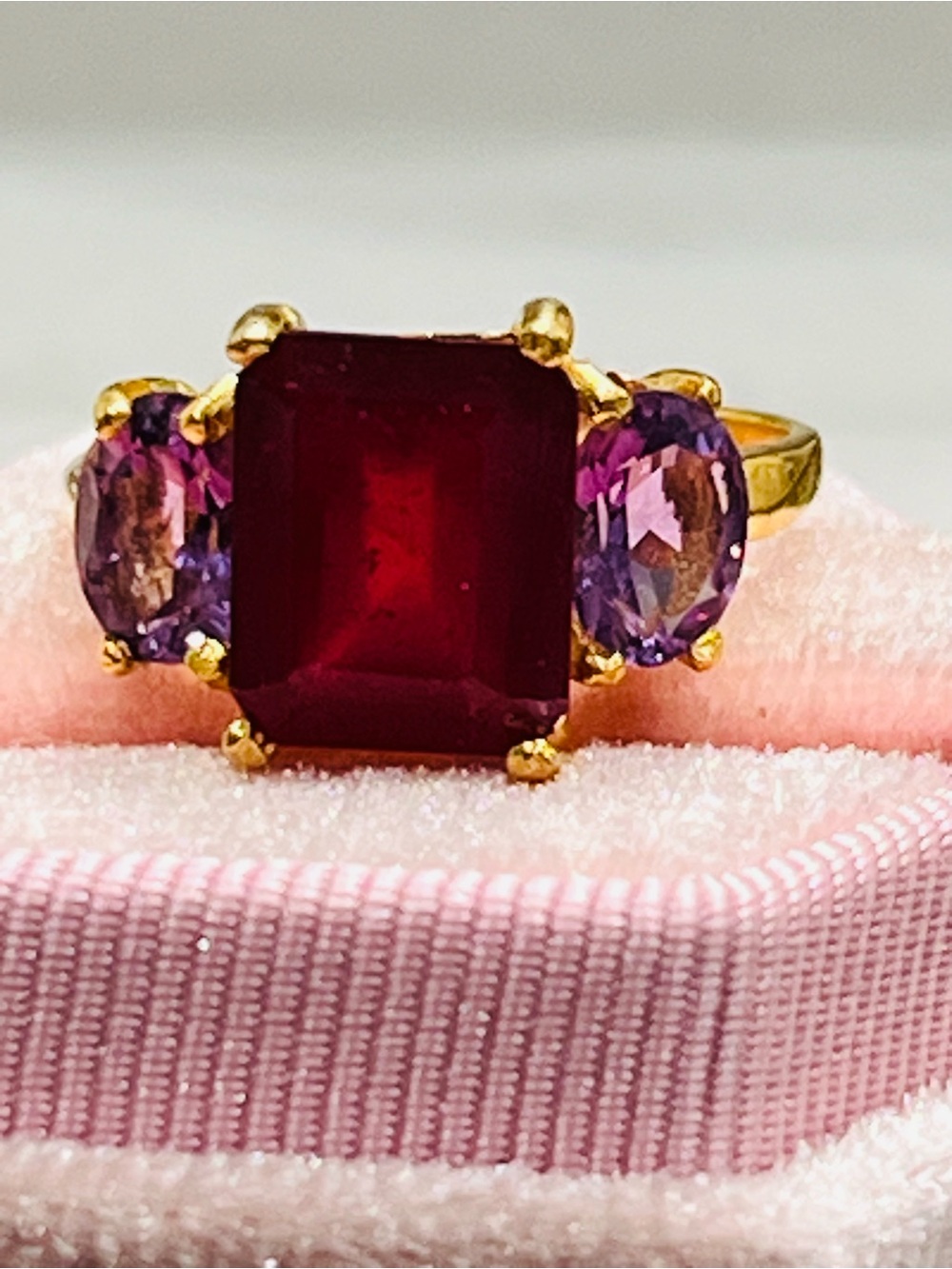 Appraised genuine Ruby and Purple Amethyst Side Stones
